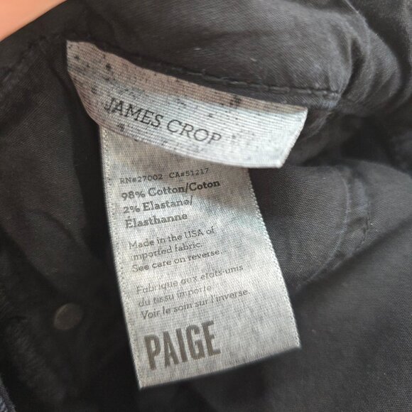 Paige Black Distressed James Crop Low Rise Denim Jeans Raw Hem - Picture 5 of 7